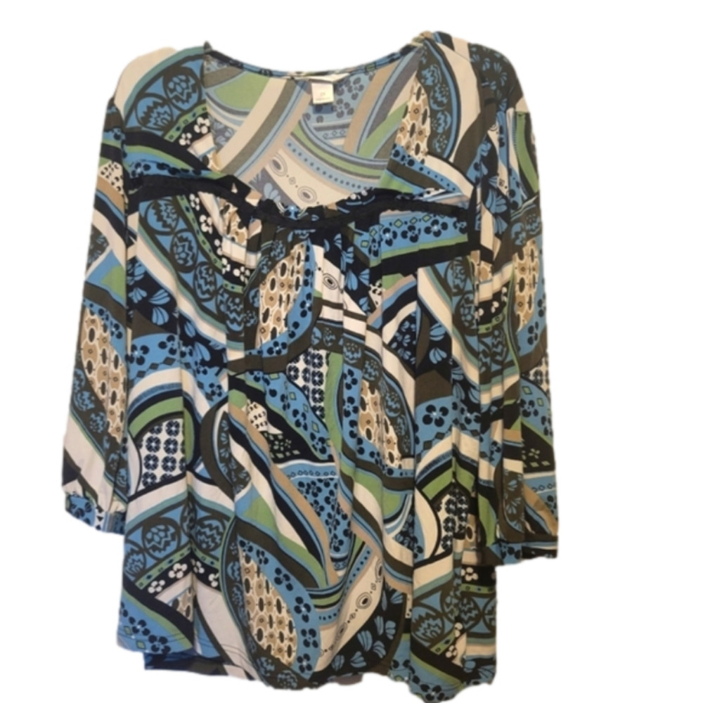 CJ Bank Retro Multi Design Polyester Blouse 2x Pre-owned